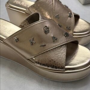 Karl Lagerfeld Metallic Gold Platform Slides